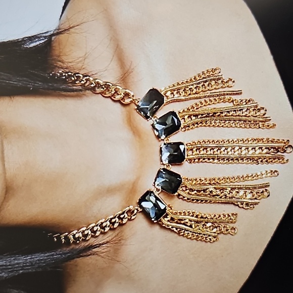 NWT I.N.C. International Concepts Stone & Chain Tassel Statement Necklace 17"+3" - Picture 3 of 8